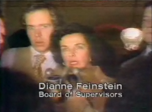 Feinstein announcing the murder of Mayor Moscone and Supervisor Harvey Milk to a stunned San Francisco