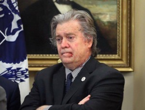 Steve Bannon looking forlorn and worried about losing his job at the White House.